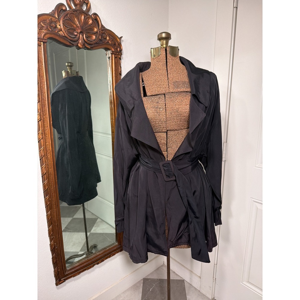 Vintage Flamingo Black Belted Wrap Jacket Wide Collar Made in USA Size M L